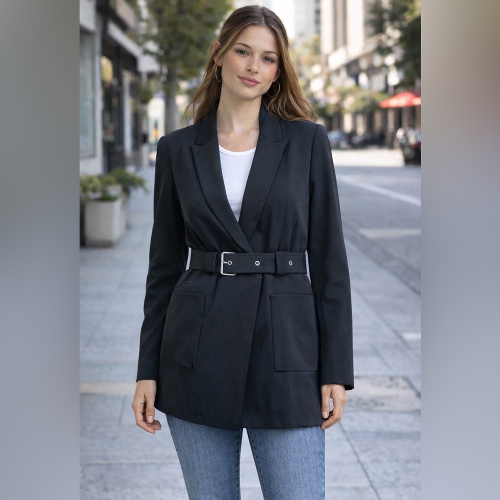 Maison Cinqcent 500 Black Belted Trench Coat Jacket Blazer